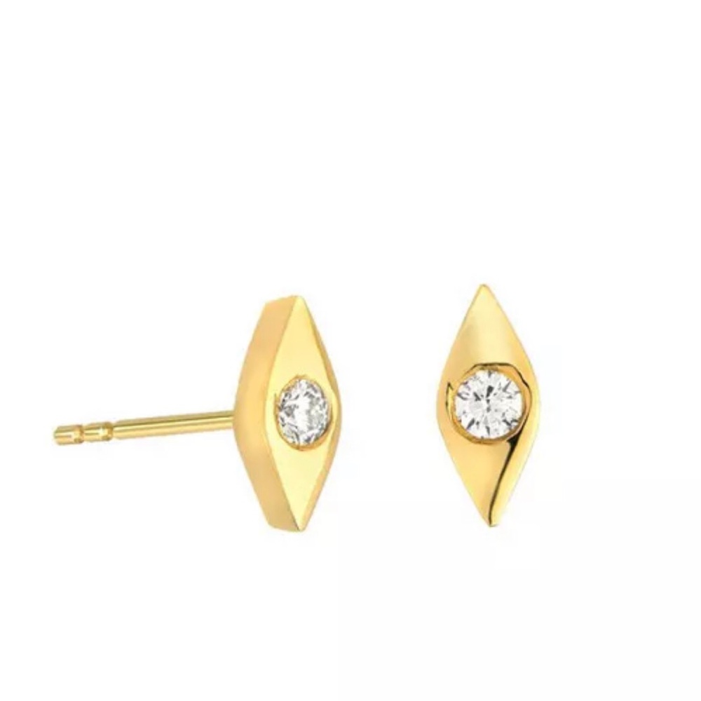 Natural Diamond Evil Eye 14K Solid Gold Studs - Picture 2 of 2